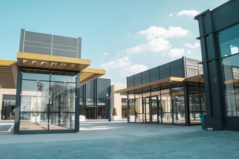 A completed, unoccupied multi-tenant retail building