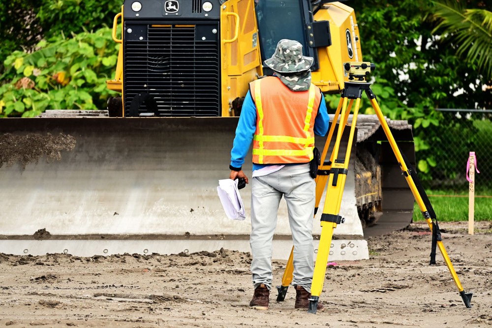 Survey equipment set up on a commercial site being evaluated
